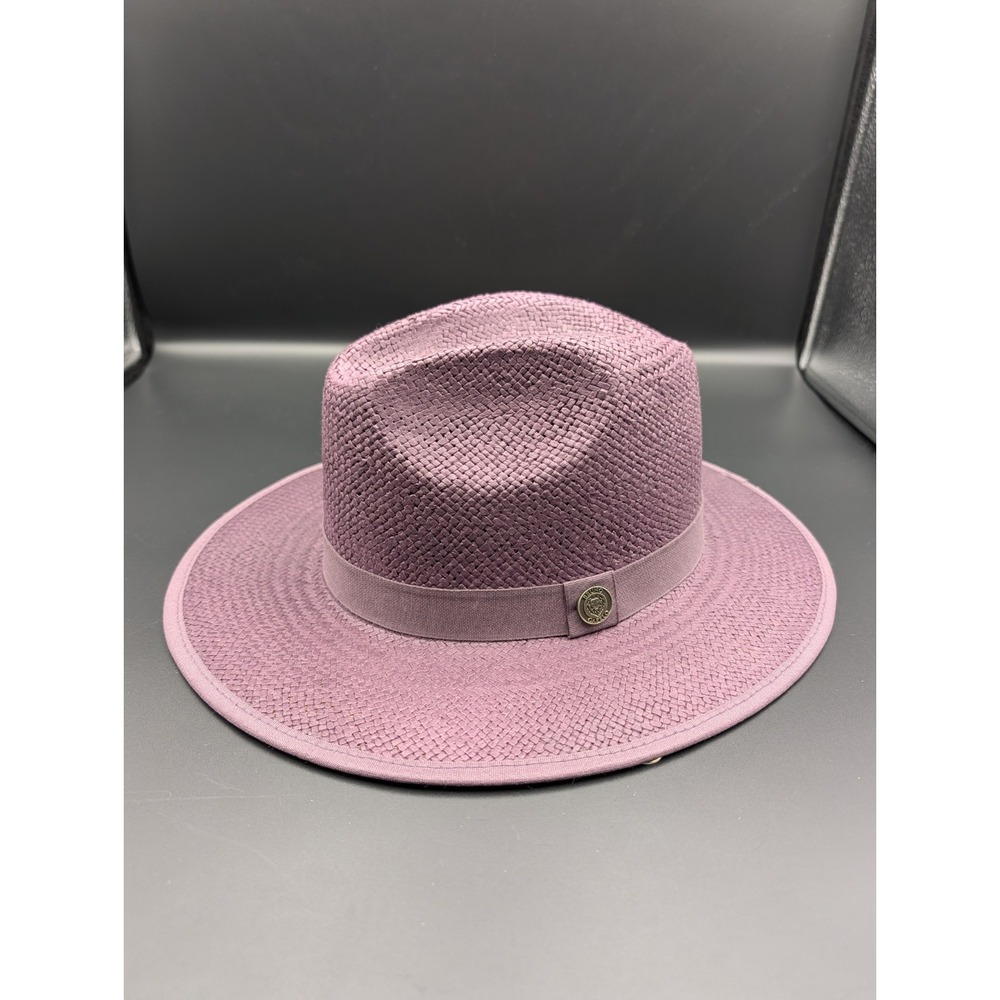Bruno Capelo Natural Straw Fedora Hat Purple Gold Felt NWT